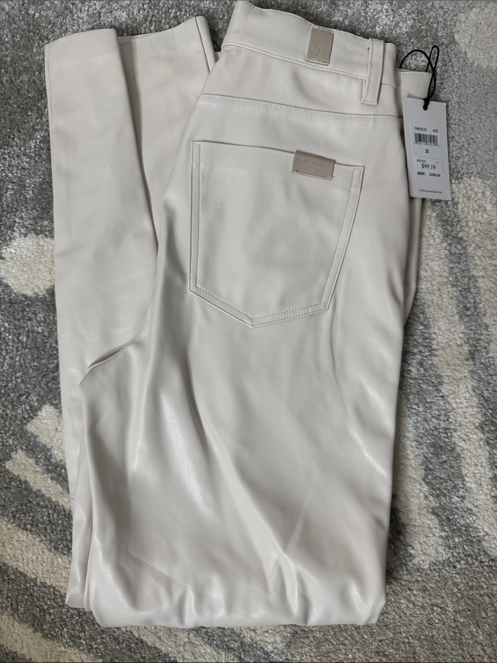 7 For All Mankind Cream Skinny Faux Leather Jeans